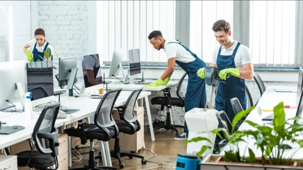 Professional commercial cleaning team servicing an office building in Knoxville, TN”